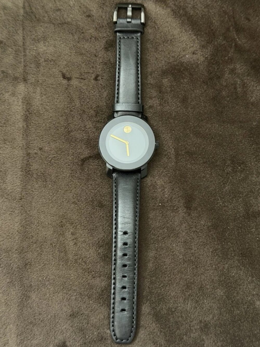 Movado Museum Swiss Made Quartz Analog Black Dial Black Case Leather Strap 40mm